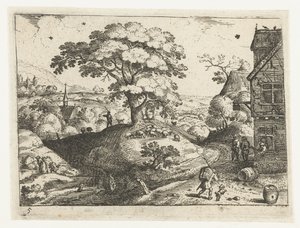 Landschaft mit Reisendem bei einem Gasthaus