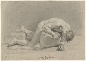Männlicher Akt, auf dem Bauch über einen Felsen liegend von Jacob Smies