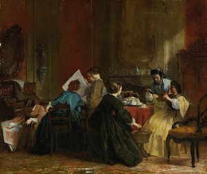 Gruppe von Frauen, die stereoskopische Fotografien betrachten, ca. 1868 von Jacob Spoel
