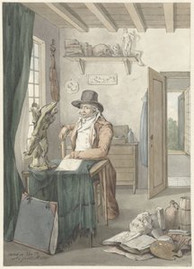Porträt des Künstlers Jacob Smies in einem Atelier mit Kunstgegenständen von Jacob Willemz. de Vos