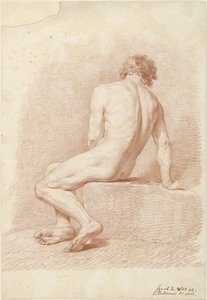 Sitzender männlicher Akt, von hinten gesehen von Jacob Willemz. de Vos