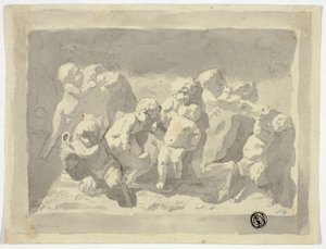 Babysatyrn und Putti spielen mit Esel von Jacob de Wit
