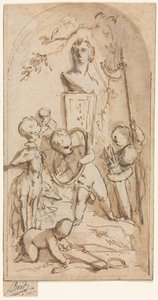 Büste der Diana mit Putti und Jagdattributen, erste Hälfte des 18. Jahrhunderts von Jacob de Wit