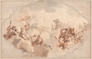 Entwurf für eine Decke: Apotheose von Kallisto oder Diana (recto), und Skizze von Figuren (verso) von Jacob de Wit