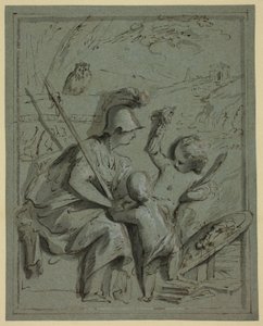 Minerva mit zwei Putti von Jacob de Wit