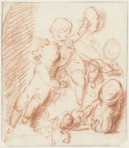 Entwurf für ein Tür- oder Kaminstück mit drei Putti von Jacob de Wit