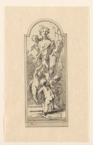 Putti mit Büste einer Frau zwischen Bäumen