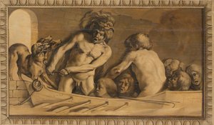 Herkules holt Cerberus aus der Unterwelt (Charon, der Fährmann des Styx) von Jacob van Campen