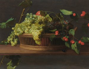 Ein Korb mit Trauben und Himbeeren auf einem Sims von Jacob Van Es
