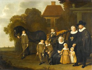Gruppenporträt der Familie Meebeeck Cruywagen am Tor ihres Landhauses an der Uitweg bei Amsterdam