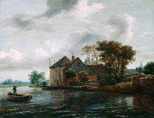 Bauernhof und Heuschober an einem Fluss von Jacob van Ruisdael