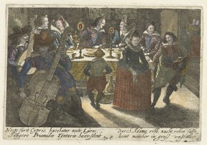 Speisende Studenten und Musiker (Pugillus facetiarum iconographicarum in studiosorum)
