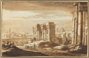 Eine Capriccio-Ansicht römischer Ruinen entlang des Tiber von Jacob van der Ulft