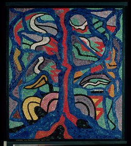 Baum, Komposition in Rot, Schwarz, Blau und Gelb von Jacoba Berendina van Heemskerck van Beest