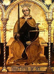 Gerechtigkeit zwischen St. Michael und St. Gabriel, Detail der Gerechtigkeit, 1421 von Jacobello del Fiore