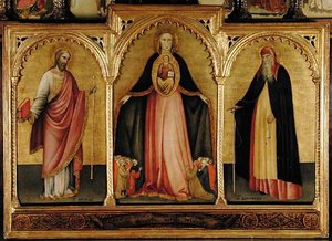 Jungfrau und Kind mit St. Jakobus dem Älteren und St. Antonius (Tempera auf Holz) von Jacobello del Fiore
