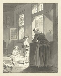 Eine Mutter ermahnt ihr zur Schule gehendes Kind von Jacobus Buys