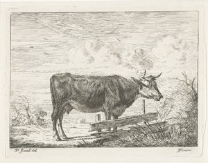 Kuh, stehend am Zaun von Jacobus Cornelis Gaal