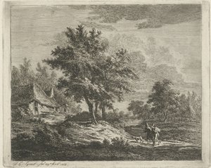 Landschaft mit Wanderern bei drei Bäumen von Jacobus Cornelis Gaal