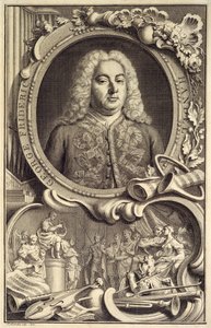 Porträt von G.F. Händel, beschriftet mit dem Titel 