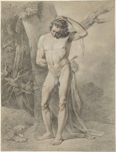Stehender männlicher Akt vor einem Baum von Jacobus Johannes Lauwers