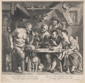 Ein Satyr besucht eine Bauernfamilie von Jacobus Neeffs, after Jacob Jordaens