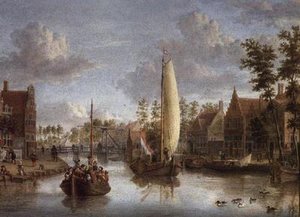 Ein Kanal mit Lastkähnen von Jacobus Storck