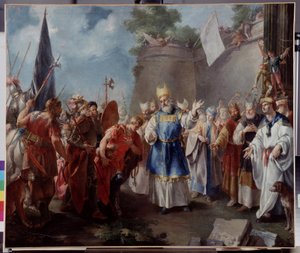 Kaiser Alexander zollt dem Hohepriester Jaddus Tribut. Gemälde, das Jacopo Amigoni (oder Giacomo Amiconi) zugeschrieben wird