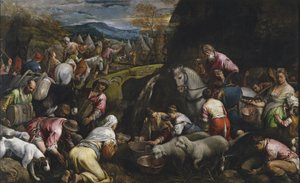 Moses schlägt Wasser aus dem Felsen