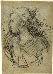 Halbporträt einer Frau im Profil nach links (recto); Halbporträt einer Figur im Dreiviertelprofil (verso) von Jacopo Confortini