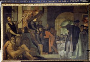Cosimo I. de Medici vom Senat von Florenz zum Herzog ernannt von Jacopo Ligozzi