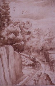 Ansicht des Klosters La Verna, der Weg zum Kloster, ca. 1607-12 (Tusch, Feder & Tinte auf Papier)