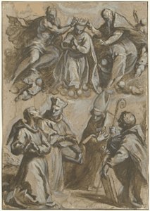 Vier Heilige in Anbetung und die Krönung der Jungfrau Maria von Jacopo Palma (il Giovane)