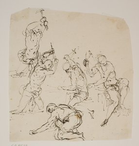 Fünf Studien von Steinmetzen oder Schmieden, die in einer Schmiede arbeiten von Jacopo Palma