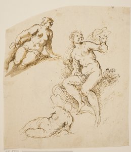 Studien für eine sitzende und zwei kniende Frauen von Jacopo Palma