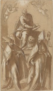 Heiliger Markus mit zwei Bischöfen und Putti von Jacopo Palma il Giovane