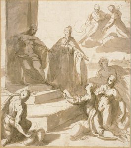 Studie für Venedig, das Huldigung und Geschenke von Brescia, Udine, Padua und Verona erhält, mit Doge Francesco Venier, der sie präsentiert von Jacopo Palma il Giovane