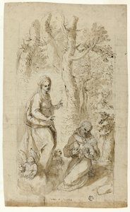 Vision des heiligen Franziskus von Assisi (recto); Heiliger Hieronymus, Vision des heiligen Franziskus und zwei kleine Skizzen von St. Franziskus, der das Christuskind hält (verso)