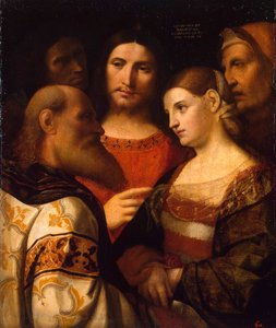 Christus und die Ehebrecherin, 1510 von Jacopo Palma il Vecchio the Elder
