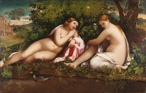 Zwei Nymphen ruhen, Jupiter und Kallisto, ca. 1520 von Jacopo Palma il Vecchio the Elder
