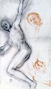 Studie von Christus am Kreuz genagelt, der Kopf zweimal geprobt