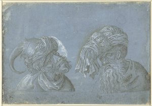 Zwei Köpfe von Männern mit Kopfbedeckungen (Köpfe von Männern mit exotischen Kopfbedeckungen) von Jacopo Ripanda (attributed to)