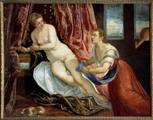 Danae und Zeus, verwandelt in Goldstücke, um Danae zu verführen von Jacopo Robusti Tintoretto