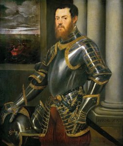 Porträt eines Mannes in einer goldverzierten Rüstung, ca. 1555