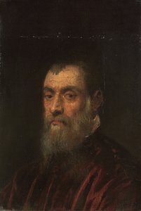 Porträt eines bärtigen Mannes, Brustbild, in einem roten Gewand von Jacopo Robusti Tintoretto