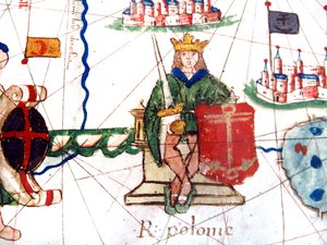 Detail des Königs von Polen aus einer Renaissance-Karte Europas, Jacopo Russo (nach), 1528