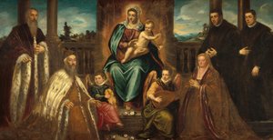 Doge Alvise Mocenigo und Familie vor der Madonna mit Kind, ca. 1575 von Jacopo Tintoretto