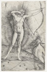 Apollo mit Pfeil und Bogen auf Himmelsglobus und Diana mit Hirsch von Jacopo de