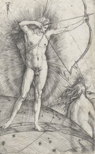 Apollo mit Bogen und Pfeil auf dem Himmelsglobus und Diana mit Hirsch, 1503-5 von Jacopo de Barbari
