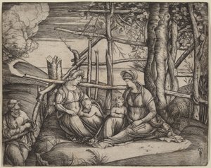 Heilige Familie mit der heiligen Elisabeth und dem kleinen Johannes dem Täufer von Jacopo de